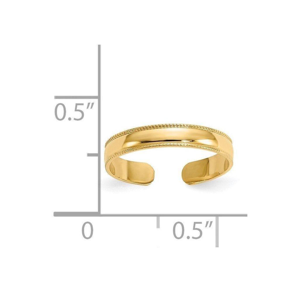 14k Yellow Gold Solid Toe Ring Milgrain Adjustable - image 2